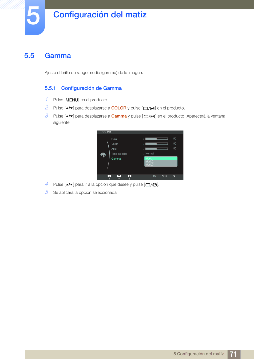 Samsung LC24A650XS/EN manual Configuración de Gamma 