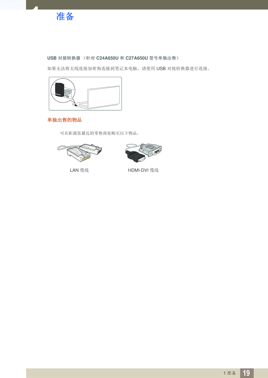 Samsung LC24A650XS/EN manual 单独出售的物品 