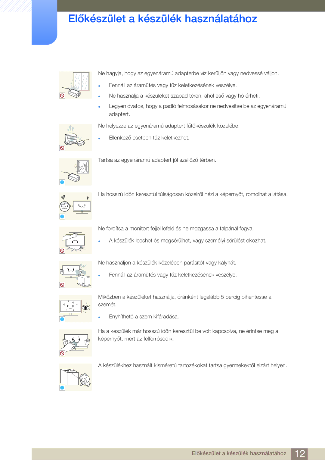 Samsung LC24A650XS/EN manual Előkészület a készülék használatához 