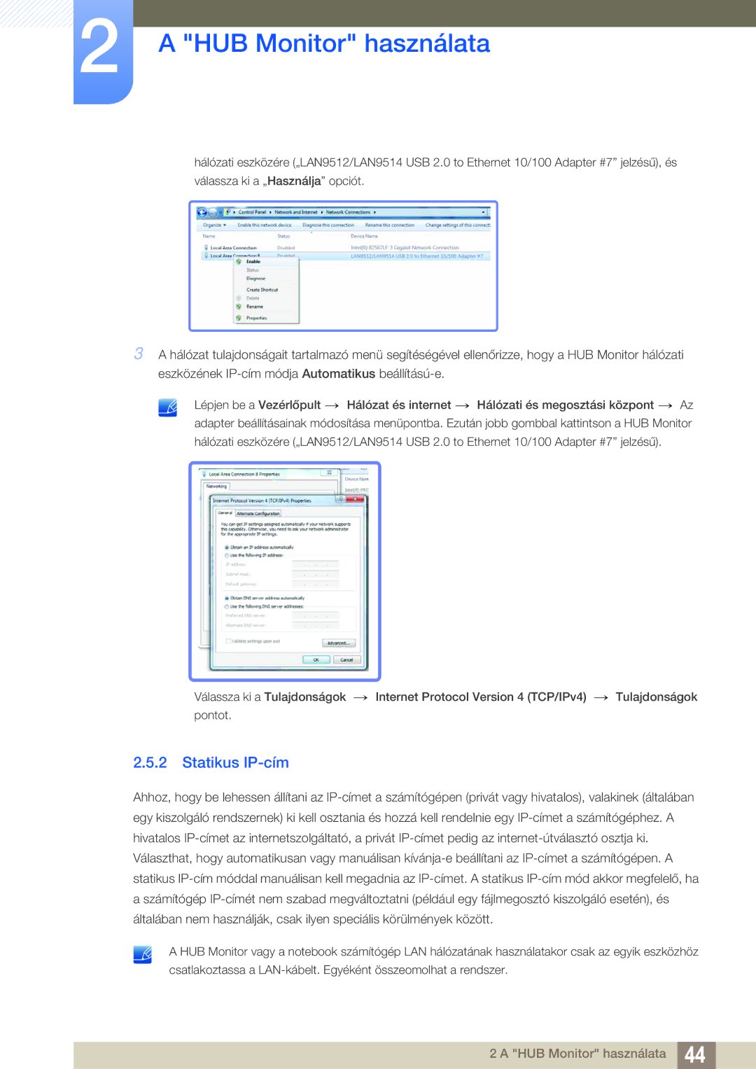 Samsung LC24A650XS/EN manual Statikus IP-cím 