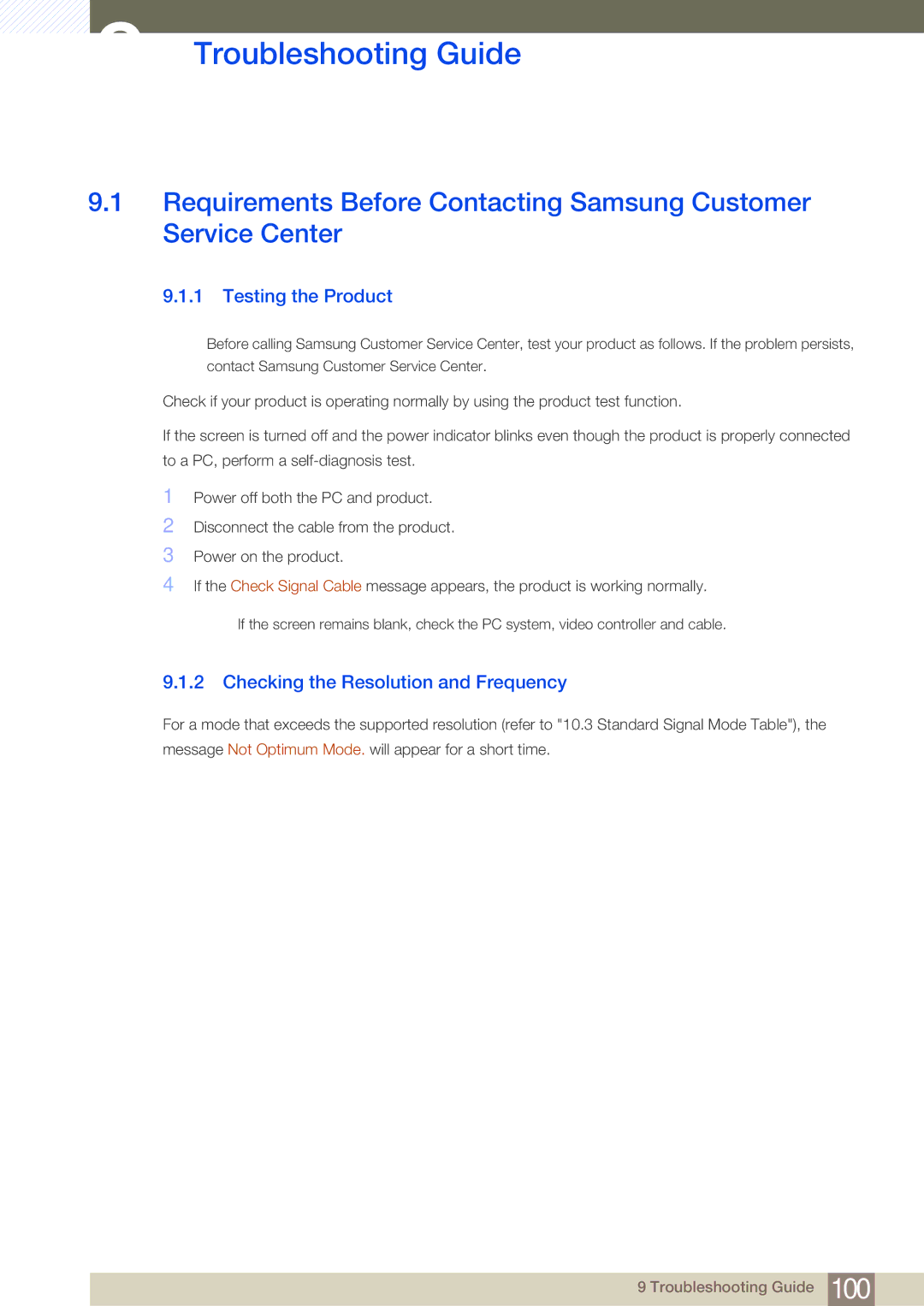 Samsung LC24A650XS/EN, LC24A650XSR/EN Troubleshooting Guide, Testing the Product, Checking the Resolution and Frequency 