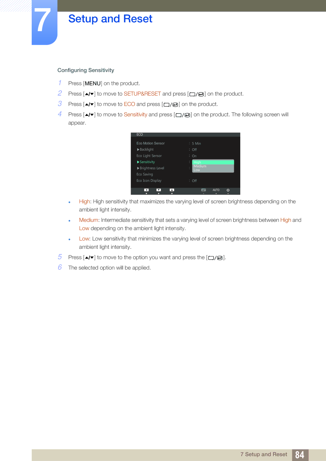 Samsung LC24A650XSR/EN, LC24A650XS/EN, LC24A650XS/XK manual Configuring Sensitivity 