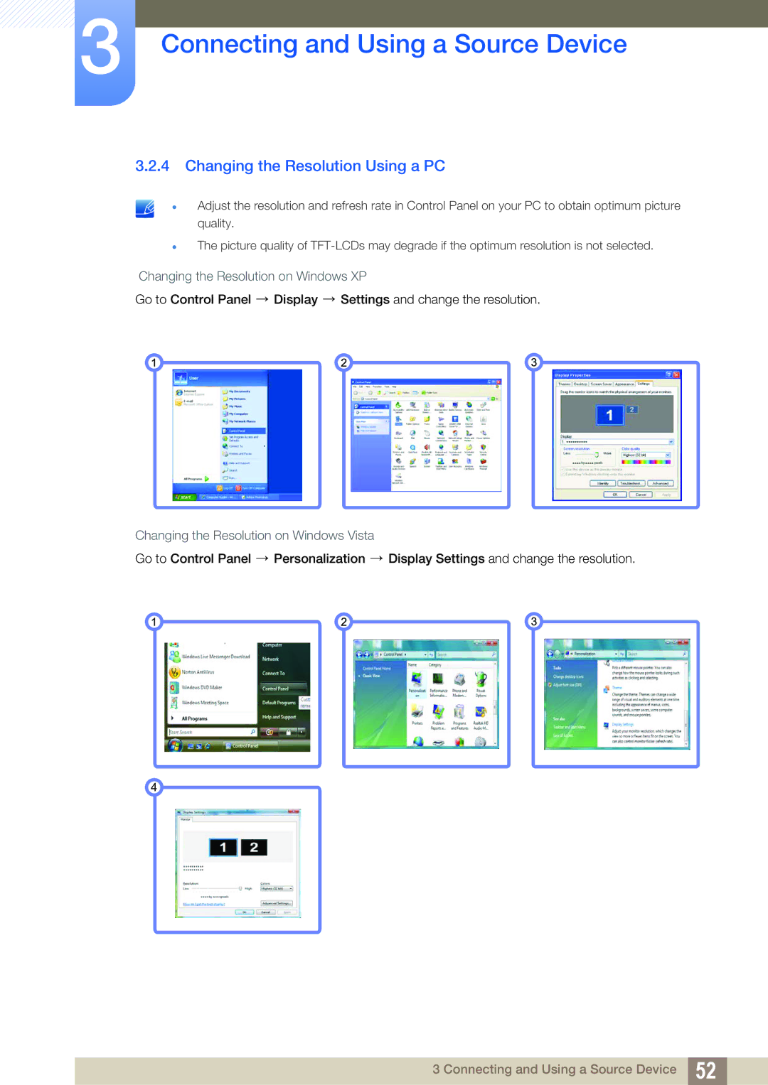 Samsung LC24A650XS/EN, LC24A650XSR/EN, LC24A650XS/XK manual Changing the Resolution Using a PC 