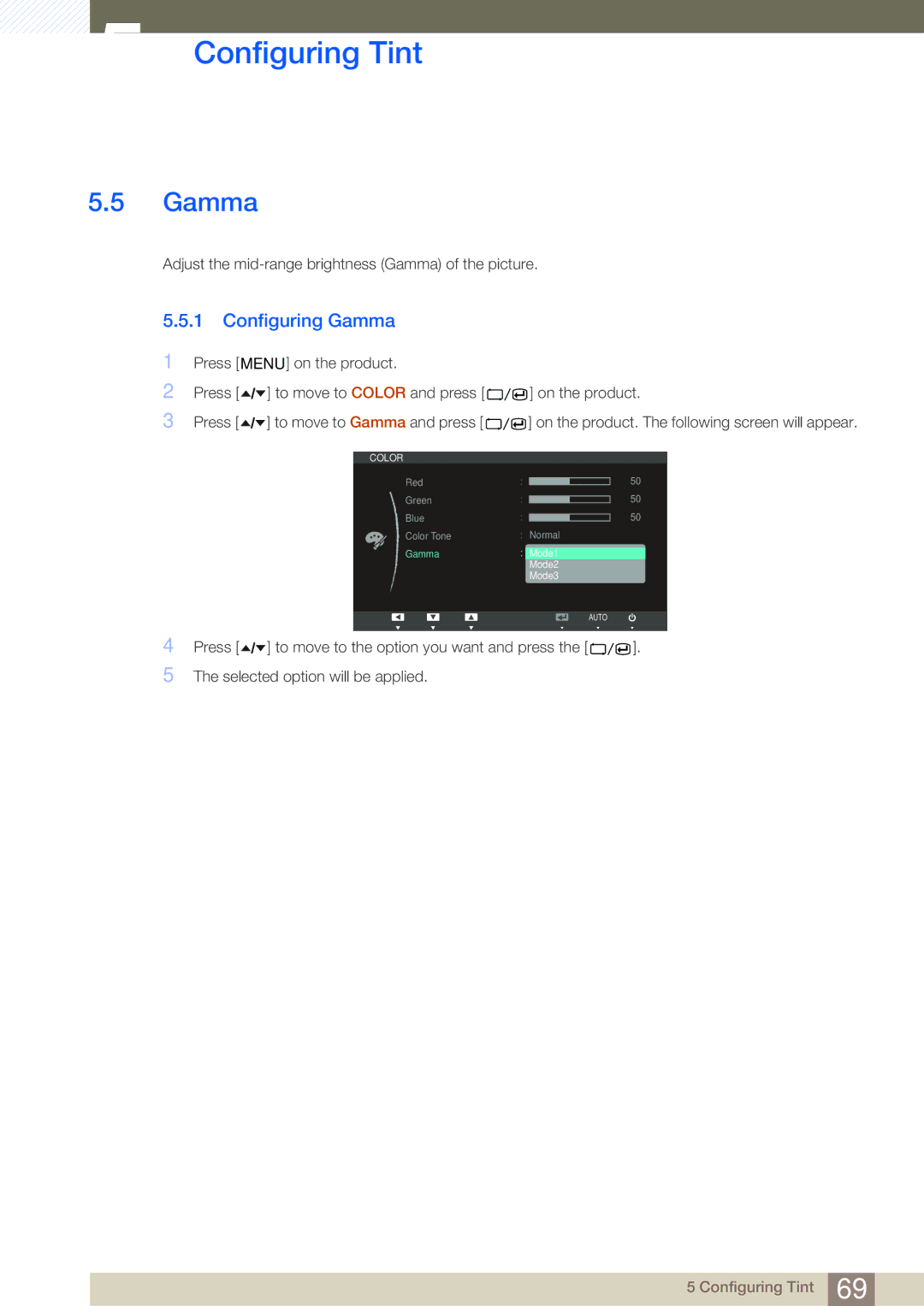 Samsung LC24A650XSR/EN, LC24A650XS/EN, LC24A650XS/XK manual Configuring Gamma 