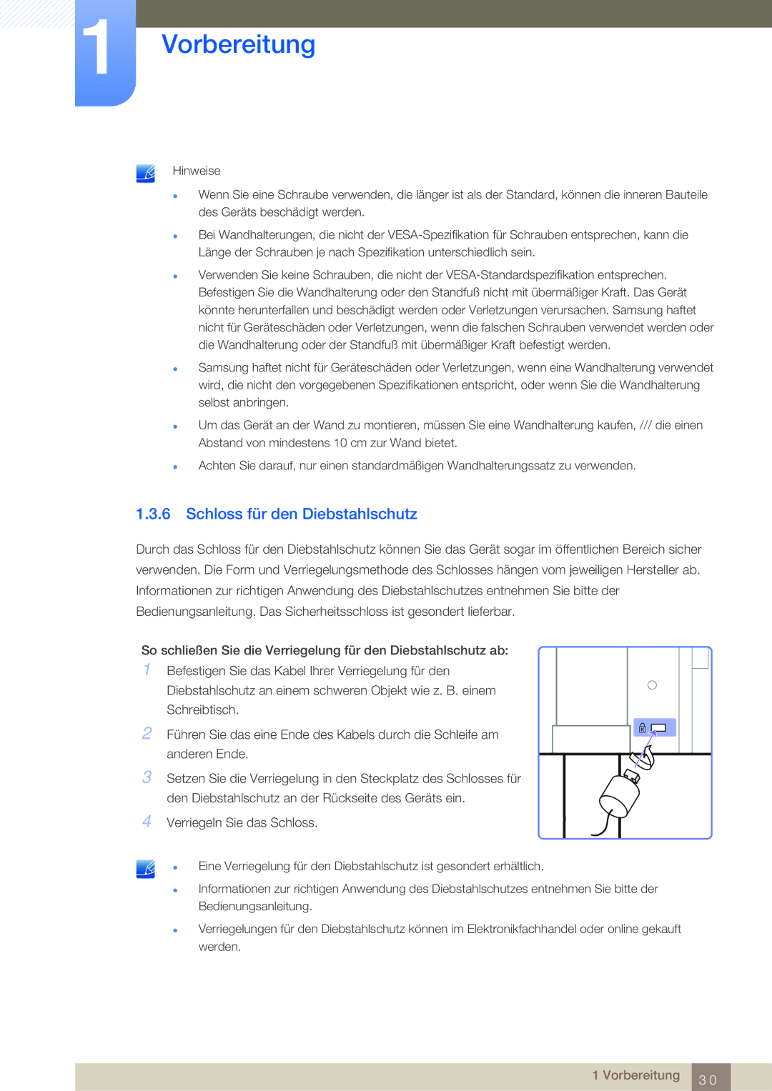 Samsung LC24A650XSR/EN, LC24A650XS/EN manual Schloss für den Diebstahlschutz 