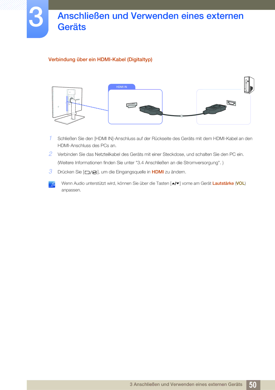 Samsung LC24A650XSR/EN, LC24A650XS/EN manual Verbindung über ein HDMI-Kabel Digitaltyp 