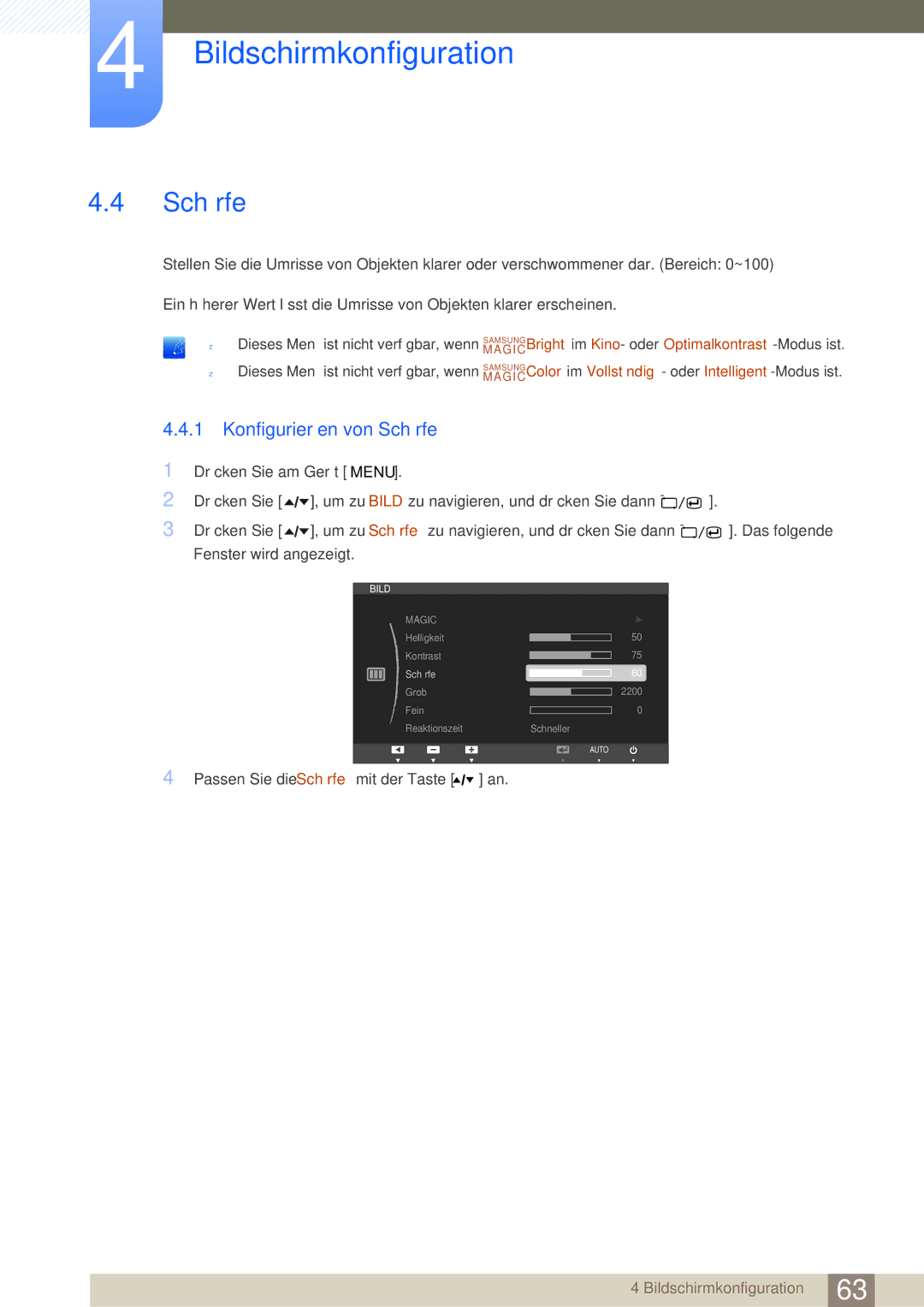 Samsung LC24A650XS/EN, LC24A650XSR/EN manual Konfigurieren von Schärfe 