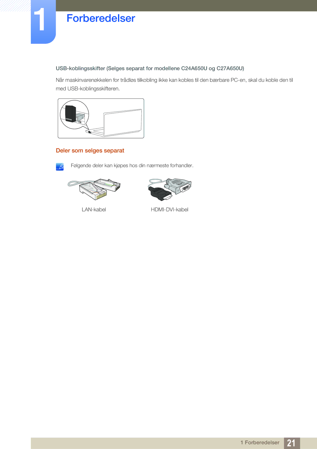 Samsung LC24A650XS/EN, LC24A650XSR/EN manual Deler som selges separat 