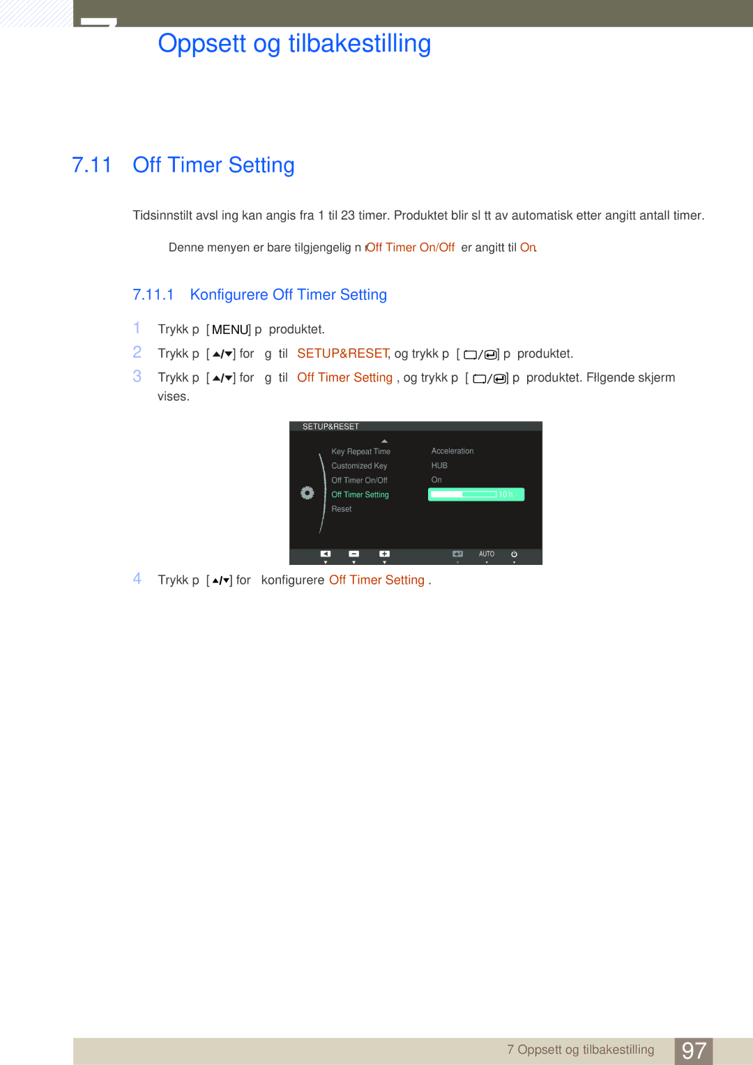 Samsung LC24A650XS/EN, LC24A650XSR/EN manual Konfigurere Off Timer Setting 