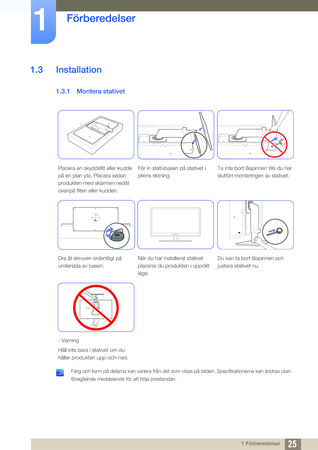 Samsung LC24A650XS/EN, LC24A650XSR/EN manual Installation, Montera stativet 