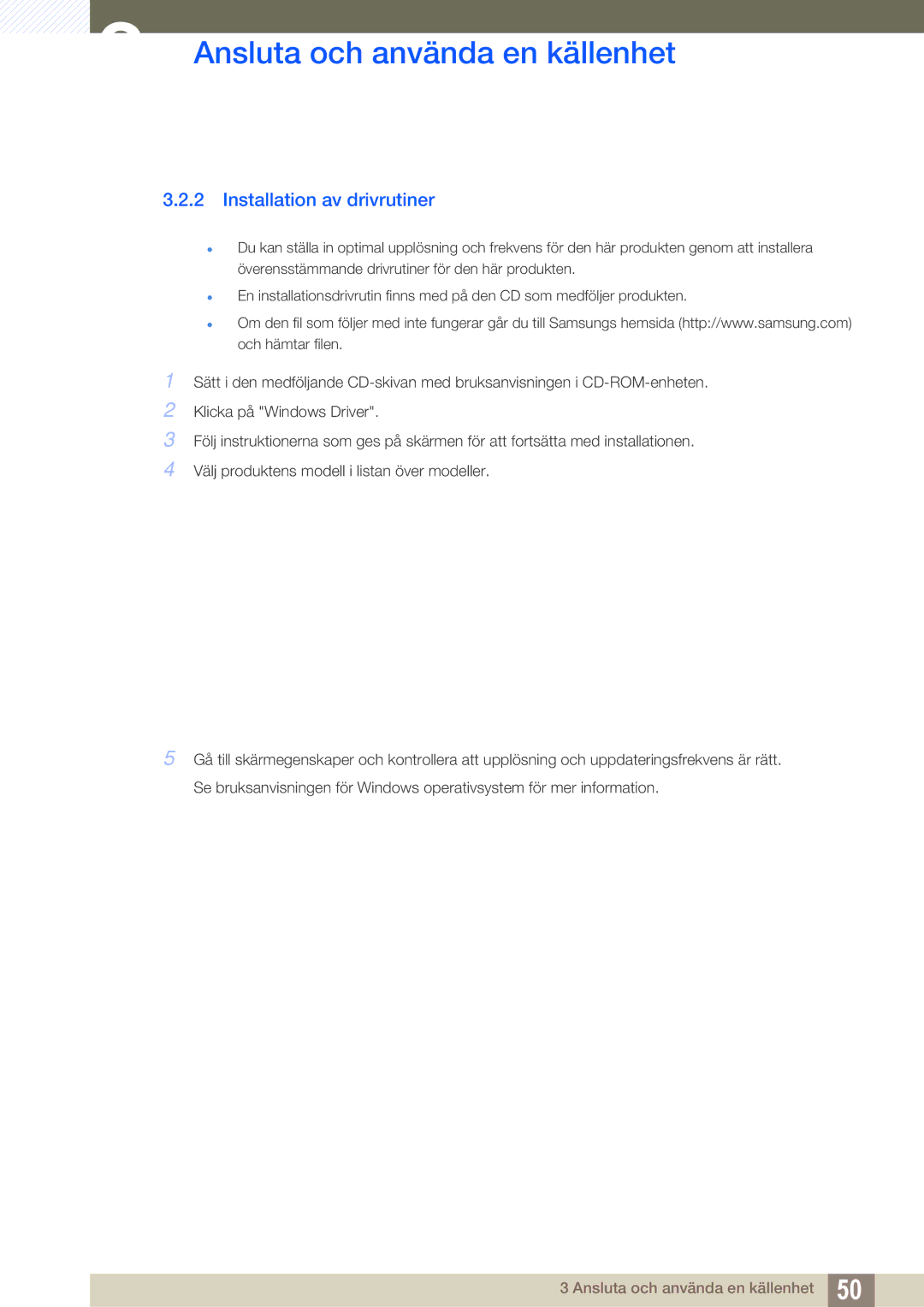 Samsung LC24A650XSR/EN, LC24A650XS/EN manual Installation av drivrutiner 