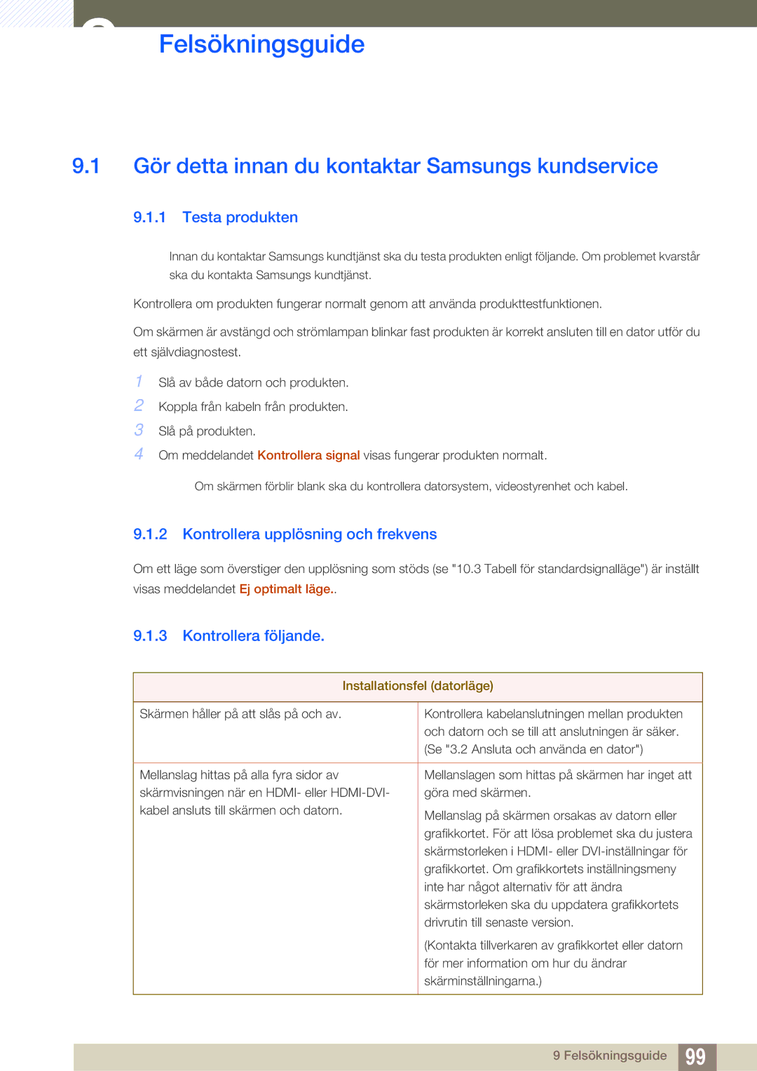 Samsung LC24A650XS/EN, LC24A650XSR/EN Felsökningsguide, Gör detta innan du kontaktar Samsungs kundservice, Testa produkten 