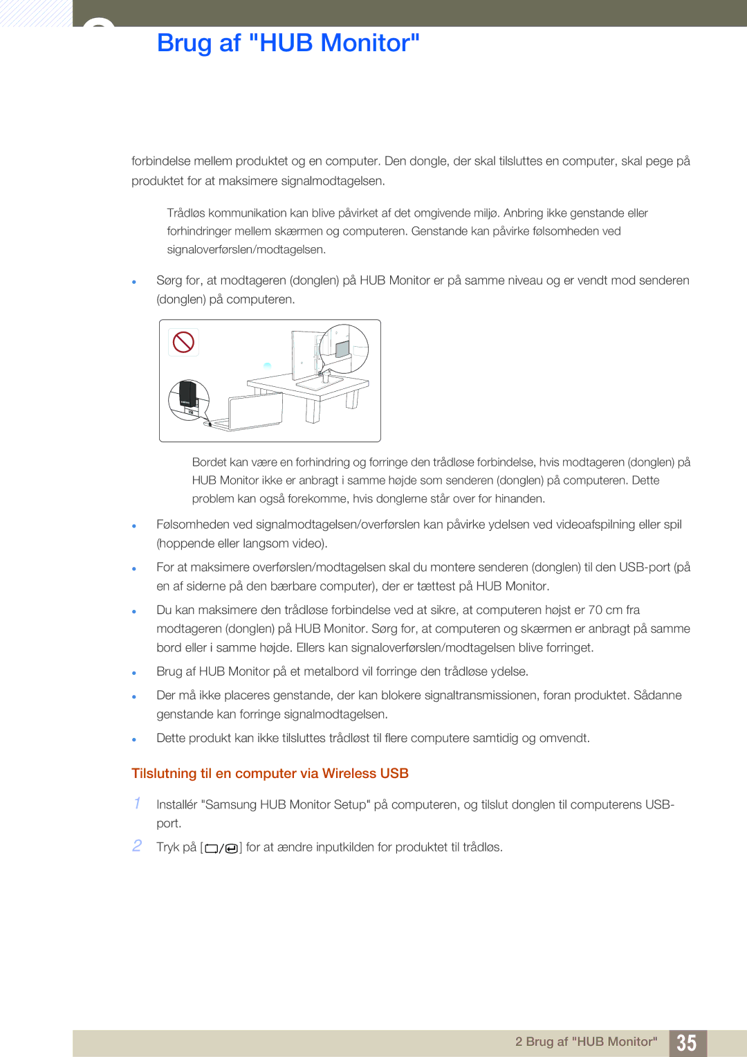 Samsung LC24A650XS/EN, LC24A650XSR/EN manual Tilslutning til en computer via Wireless USB 