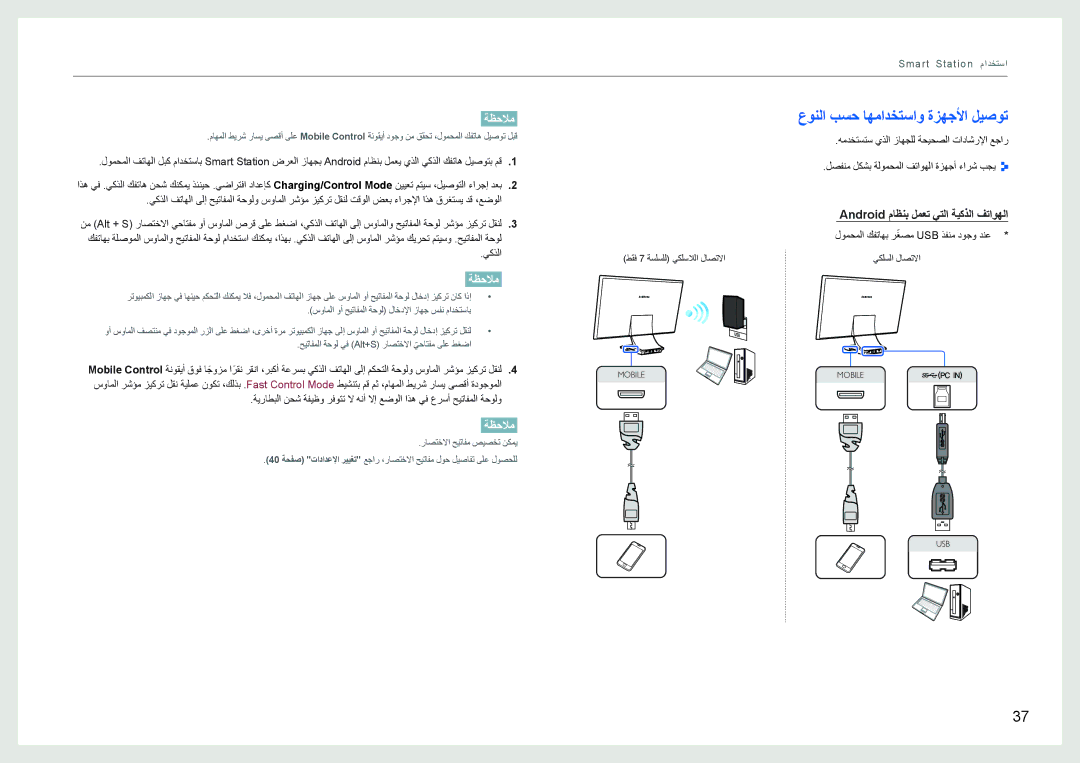 Samsung LC24B550US/ZR manual ﻉﻮﻨﻟﺍ ﺐﺴﺣ ﺎﻬﻣﺍﺪﺨﺘﺳﺍﻭ ﺓﺰﻬﺟﻷﺍ ﻞﻴﺻﻮﺗ, Android ﻡﺎﻈﻨﺑ ﻞﻤﻌﺗ ﻲﺘﻟﺍ ﺔﻴﻛﺬﻟﺍ ﻒﺗﺍﻮﻬﻟﺍ 