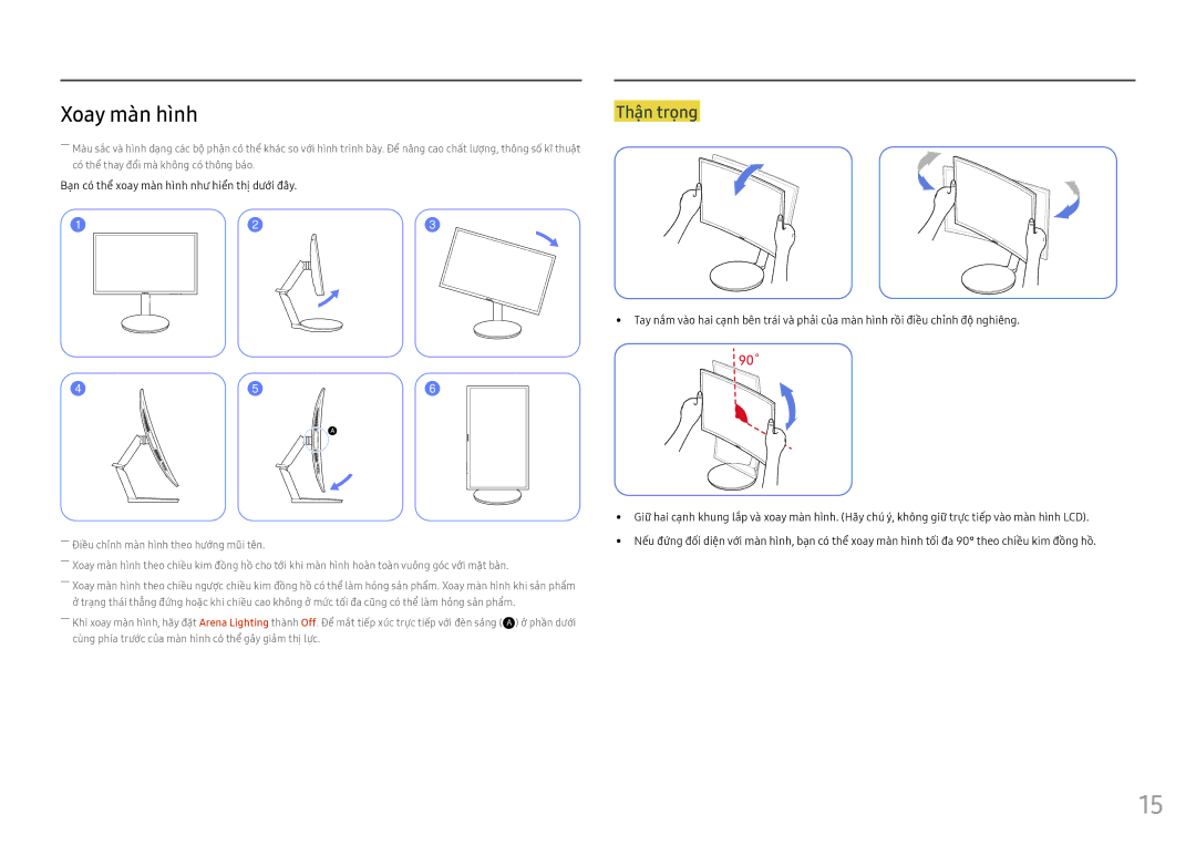 Samsung LC27FG70FQEXXV, LC24FG70FQEXXV manual Xoay man hinh, Thận trọng 
