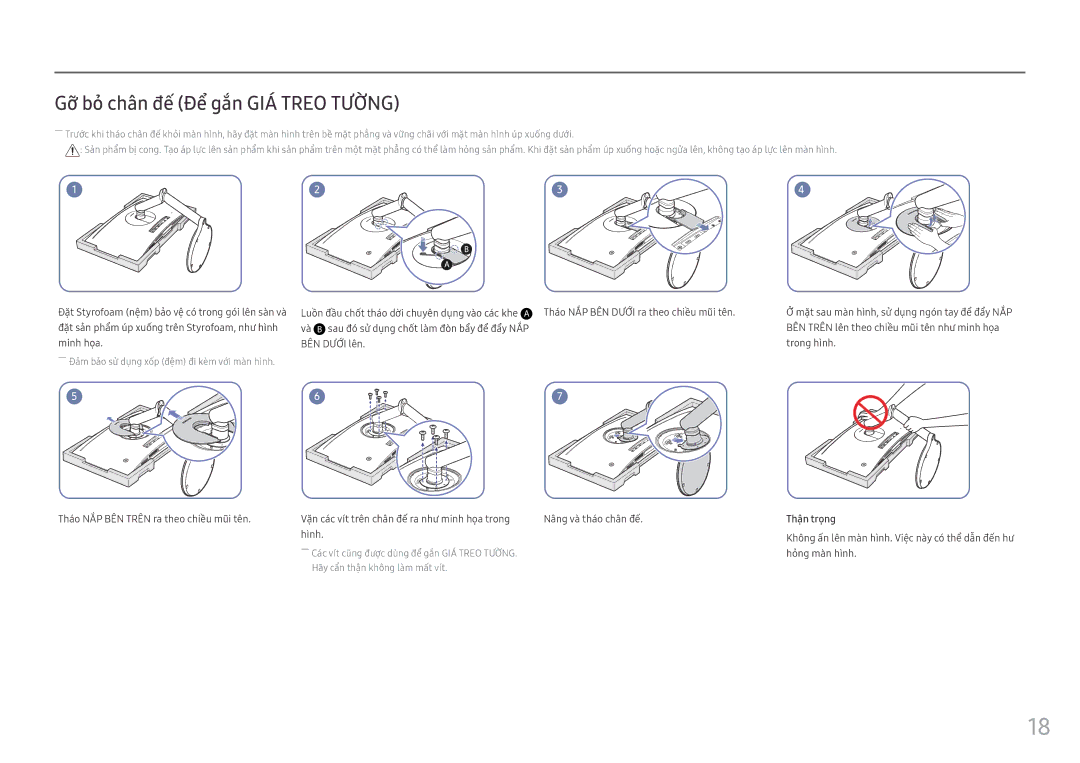 Samsung LC24FG70FQEXXV, LC27FG70FQEXXV manual Gỡ bỏ̉ chân đế Để gắn GIÁ Treo Tường 