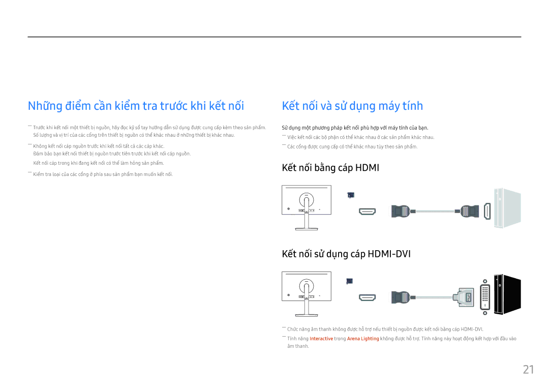 Samsung LC27FG70FQEXXV, LC24FG70FQEXXV Kết nối và Sử̉ dụng Thiết bị̣ nguồ̀n, Những điểm cần kiểm tra trước khi kết nối 