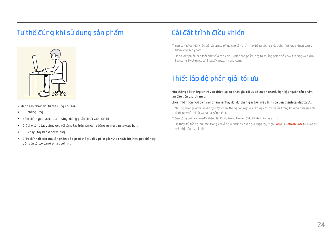 Samsung LC24FG70FQEXXV Tư thê đúng khi sử dung san phẩm, Cai đăt trinh điều khiên, Thiêt lập độ phân giai tôi ưu 