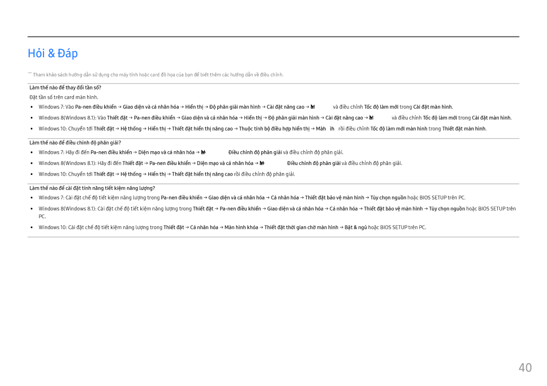 Samsung LC24FG70FQEXXV, LC27FG70FQEXXV manual Hỏi & Đap, Đặ̣t tầ̀n số́ trên card mà̀n hì̀nh 