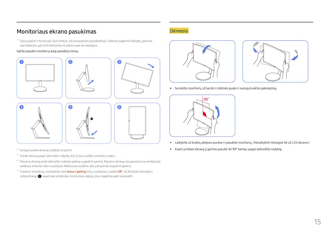 Samsung LC24FG70FQUXEN manual Monitoriaus ekrano pasukimas, 90˚ 