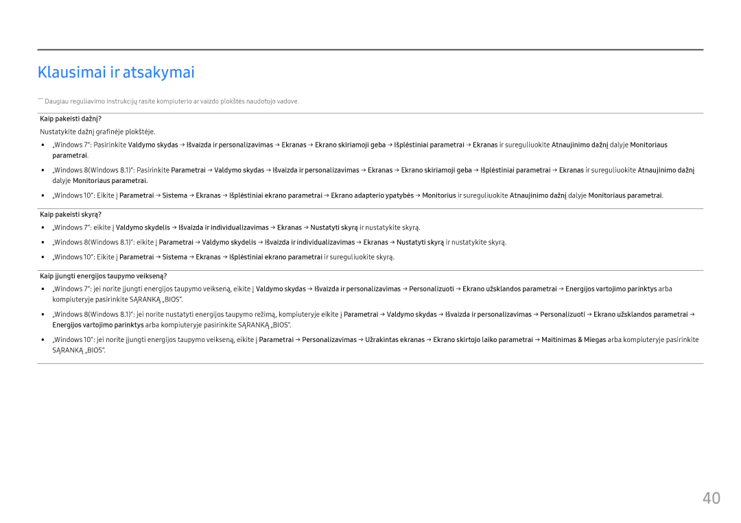 Samsung LC24FG70FQUXEN manual Klausimai ir atsakymai, Kaip pakeisti dažnį?, Nustatykite dažnį grafinėje plokštėje 