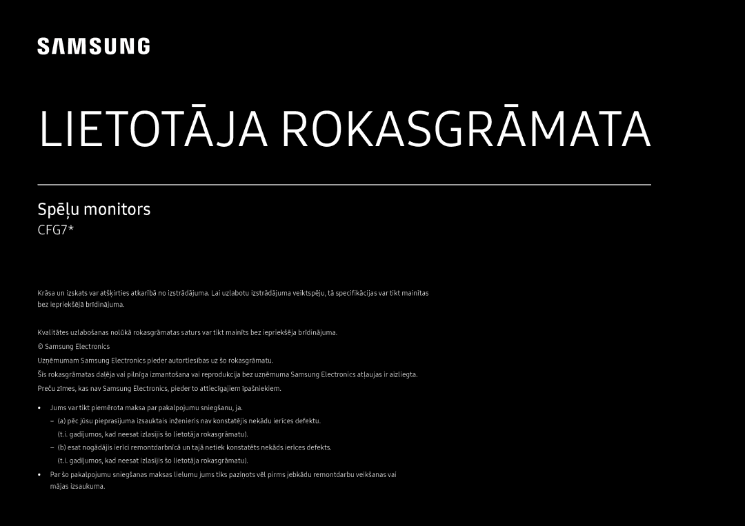 Samsung LC24FG70FQUXEN manual Lietotāja Rokasgrāmata 