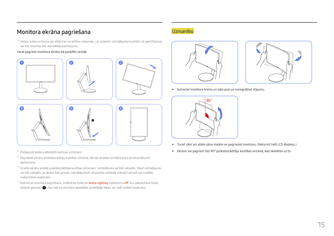 Samsung LC24FG70FQUXEN manual Monitora ekrāna pagriešana, 90˚ 