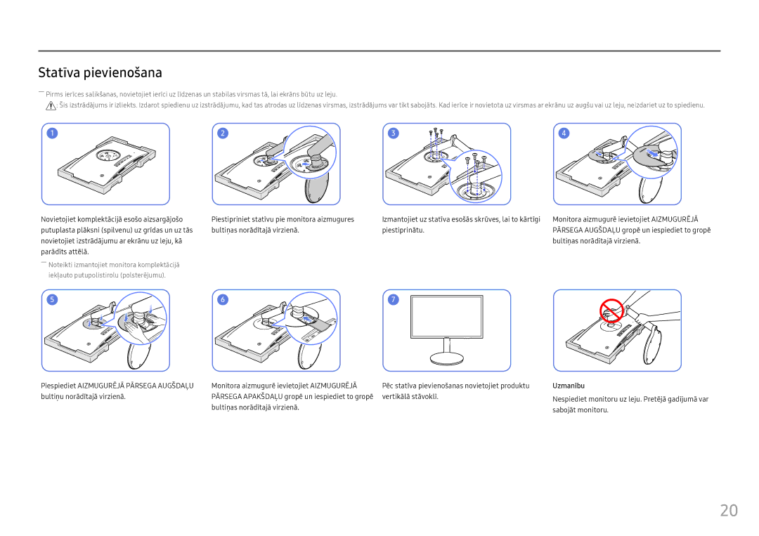 Samsung LC24FG70FQUXEN manual Statīva pievienošana 