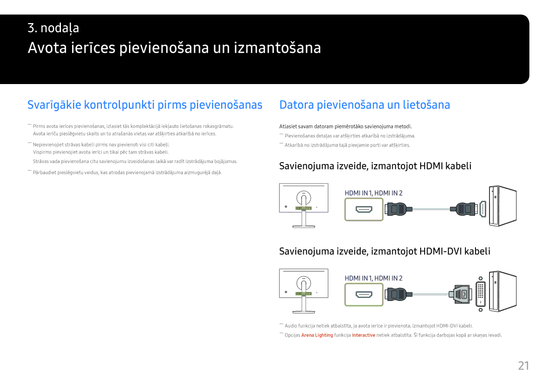 Samsung LC24FG70FQUXEN manual Avota ierīces pievienošana un izmantošana, Datora pievienošana un lietošana 