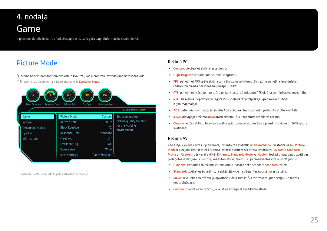 Samsung LC24FG70FQUXEN manual Game, Picture Mode 