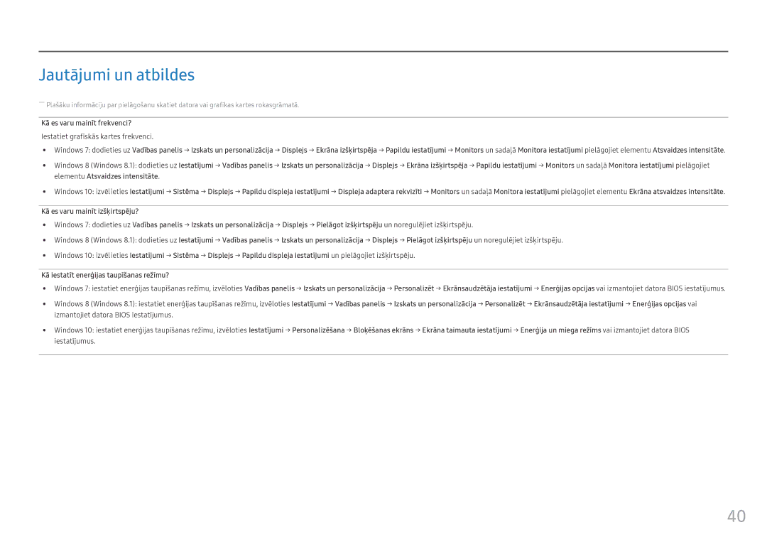 Samsung LC24FG70FQUXEN manual Jautājumi un atbildes, Kā es varu mainīt frekvenci?, Iestatiet grafiskās kartes frekvenci 