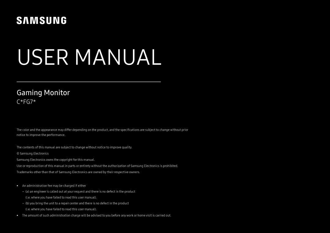 Samsung LC27FG73FQUXEN, LC24FG73FQUXEN, LC27FG73FQEXXV, LC24FG73FQEXXV, LC24FG73FQIXRU, LC27FG73FQIXRU manual Gaming Monitor 