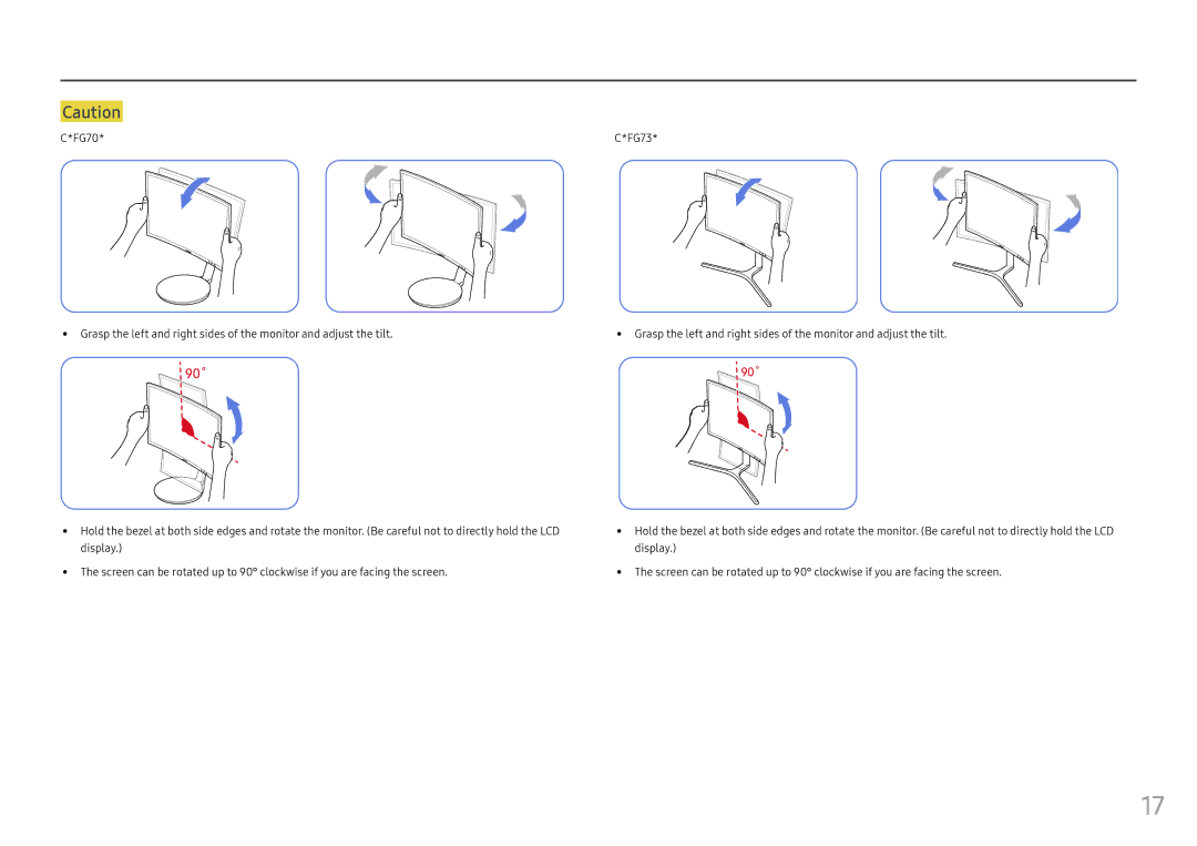 Samsung LC27FG73FQMXCH, LC24FG73FQUXEN, LC27FG73FQUXEN, LC27FG73FQEXXV, LC24FG73FQEXXV, LC24FG73FQIXRU, LC27FG73FQIXRU manual 90˚ 