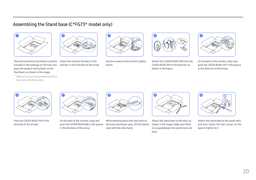 Samsung LC27FG73FQEXXV, LC24FG73FQUXEN, LC27FG73FQUXEN, LC24FG73FQEXXV manual Assembling the Stand base C*FG73* model only 
