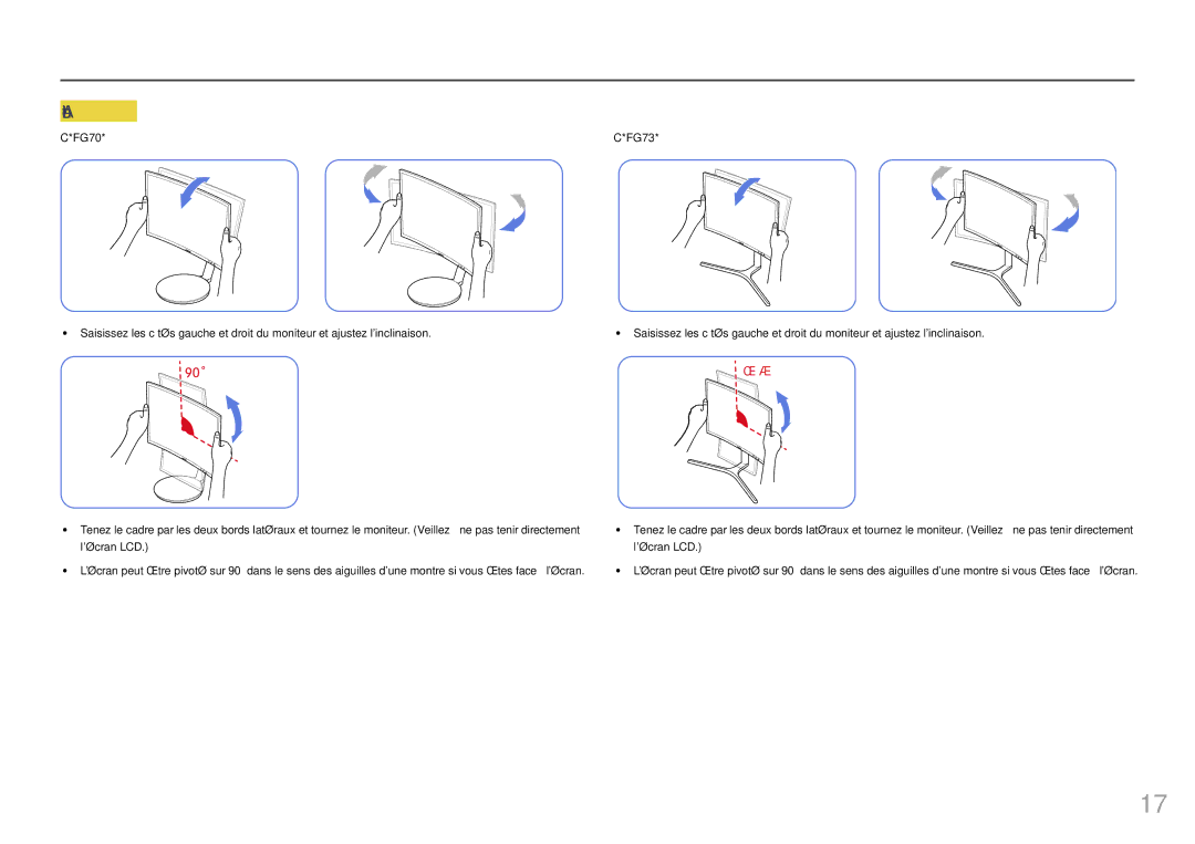 Samsung LC27FG73FQUXEN, LC24FG73FQUXEN manual 90˚ 