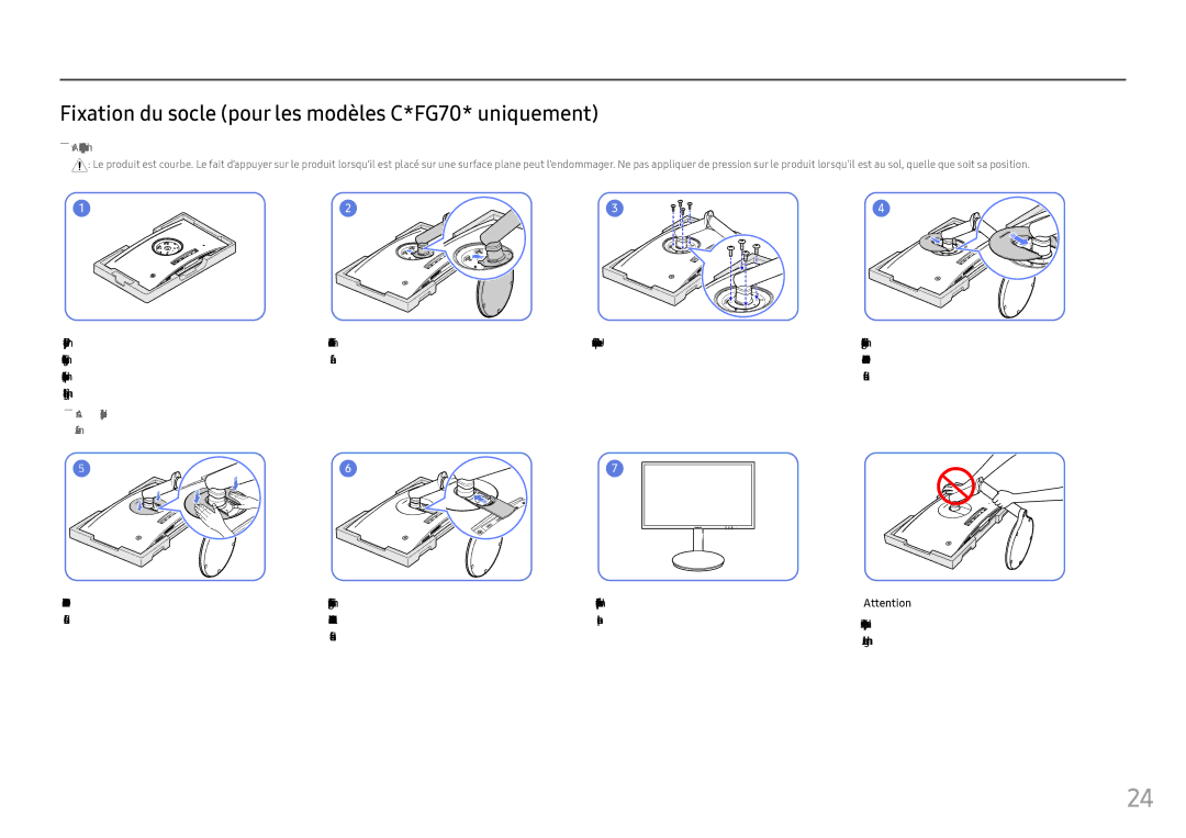 Samsung LC24FG73FQUXEN manual Fixation du socle pour les modèles C*FG70* uniquement, La flèche, Dans le sens de la flèche 