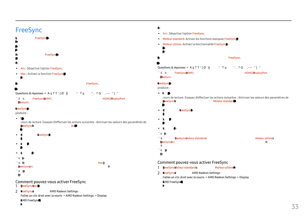 Samsung LC27FG73FQUXEN, LC24FG73FQUXEN manual Comment pouvez-vous activer FreeSync ? 