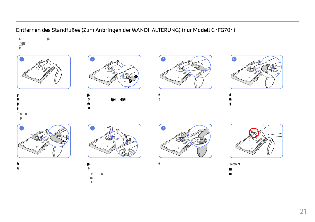 Samsung LC27FG73FQUXEN, LC24FG73FQUXEN manual Pfeilrichtung Schrauben am Standfuß, Vorsicht 
