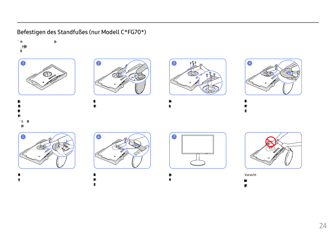 Samsung LC24FG73FQUXEN, LC27FG73FQUXEN manual Befestigen des Standfußes nur Modell C*FG70 