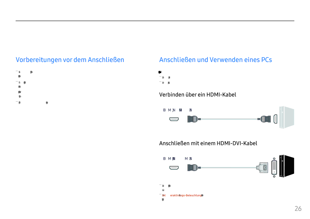 Samsung LC24FG73FQUXEN, LC27FG73FQUXEN Anschließen und Verwenden eines externen Geräts, Vorbereitungen vor dem Anschließen 