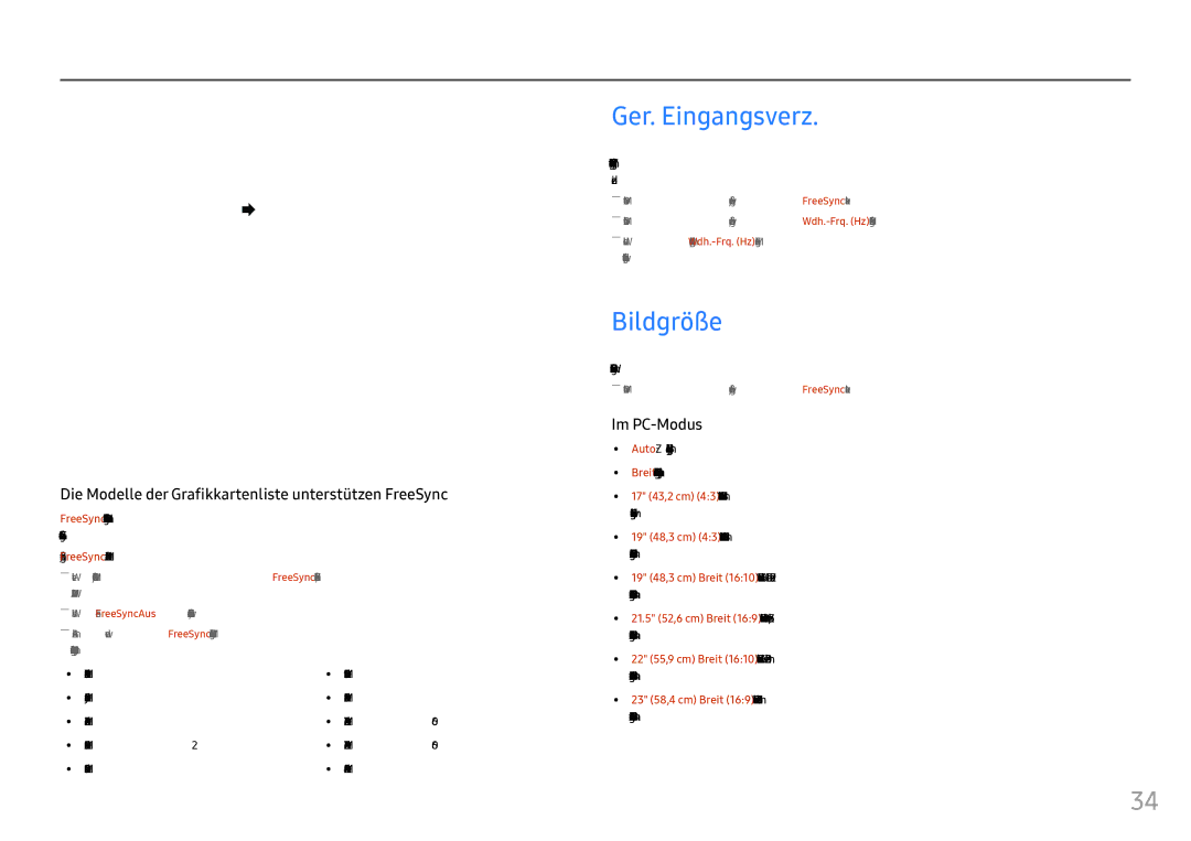 Samsung LC24FG73FQUXEN, LC27FG73FQUXEN manual Ger. Eingangsverz, Bildgröße 