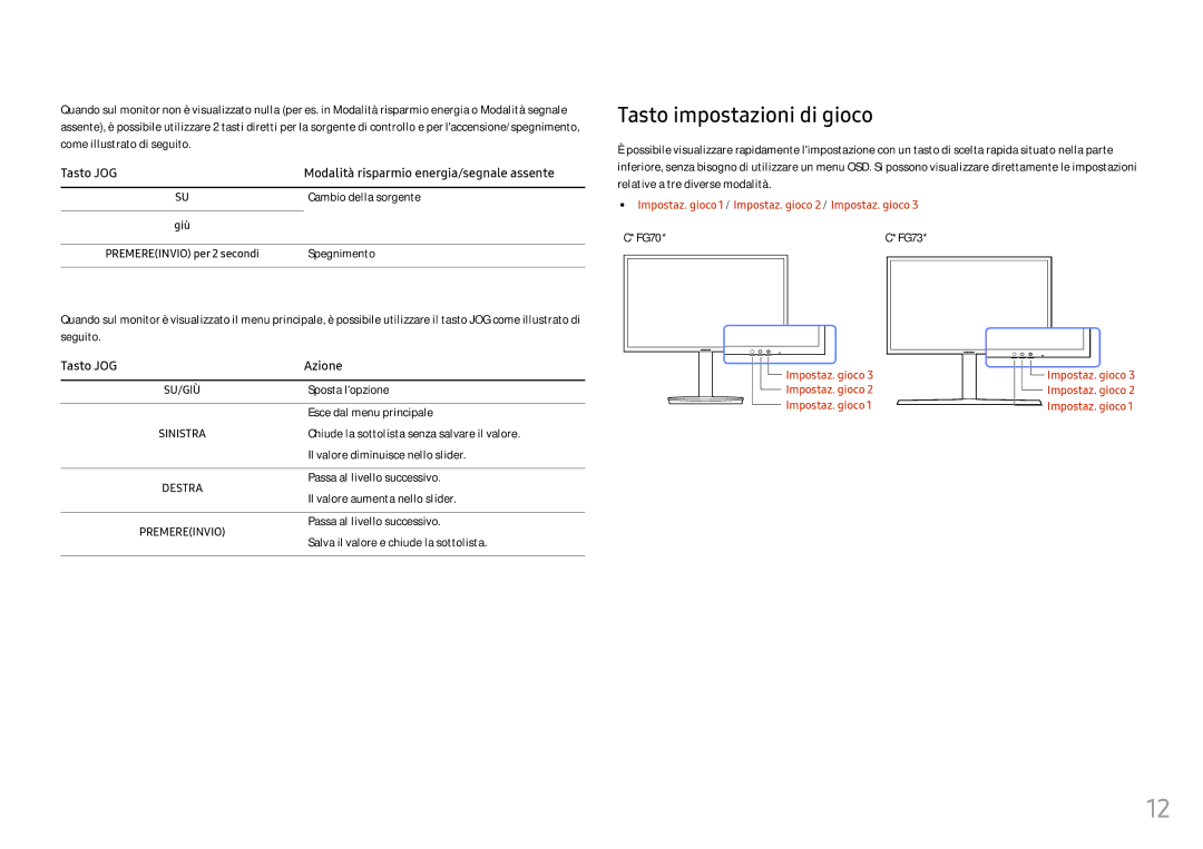 Samsung LC24FG73FQUXEN, LC27FG73FQUXEN manual Tasto impostazioni di gioco 