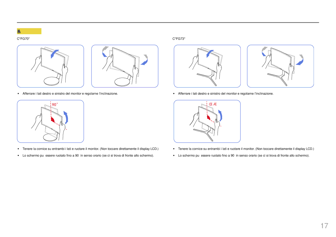 Samsung LC27FG73FQUXEN, LC24FG73FQUXEN manual 90˚ 