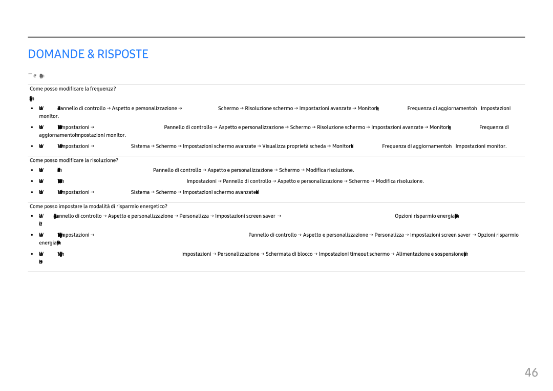 Samsung LC24FG73FQUXEN, LC27FG73FQUXEN manual Domande & Risposte, Impostare la frequenza sulla scheda grafica 