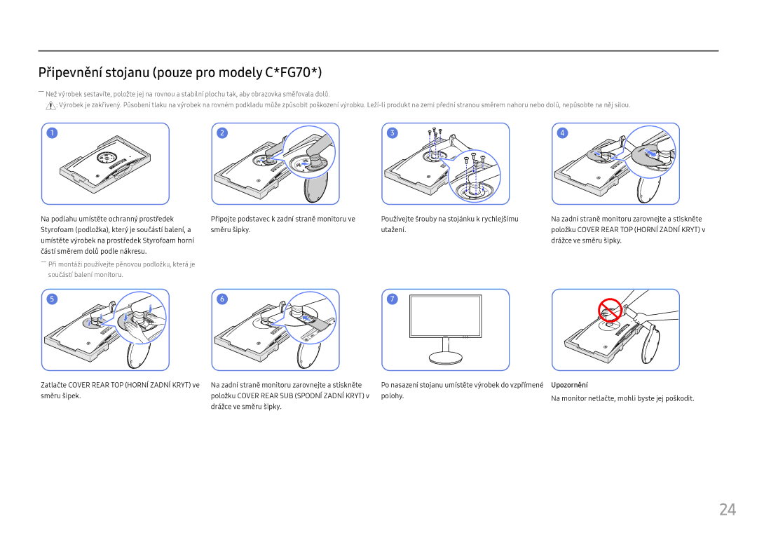 Samsung LC24FG73FQUXEN, LC27FG73FQUXEN manual Připevnění stojanu pouze pro modely C*FG70 