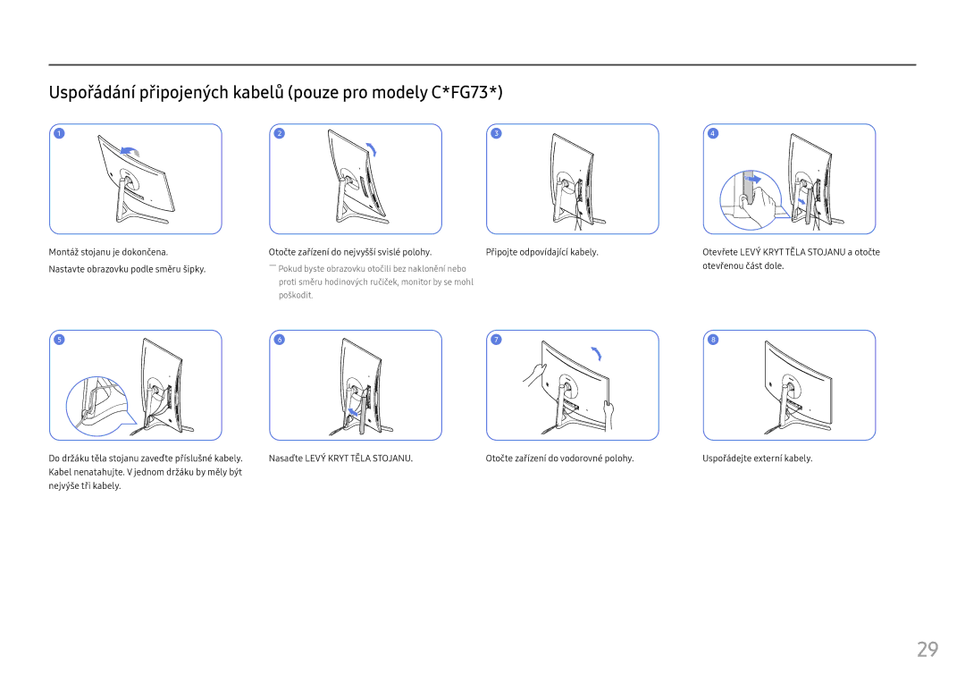Samsung LC27FG73FQUXEN, LC24FG73FQUXEN manual Uspořádání připojených kabelů pouze pro modely C*FG73 