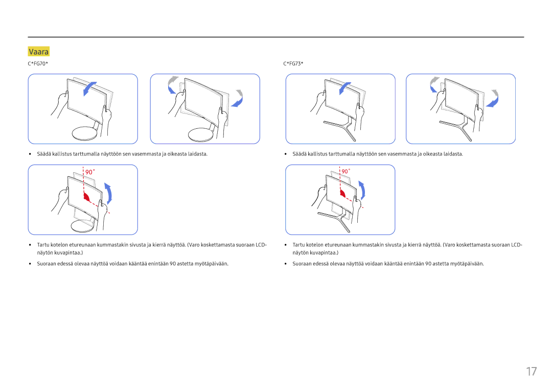 Samsung LC27FG73FQUXEN, LC24FG73FQUXEN manual 90˚ 