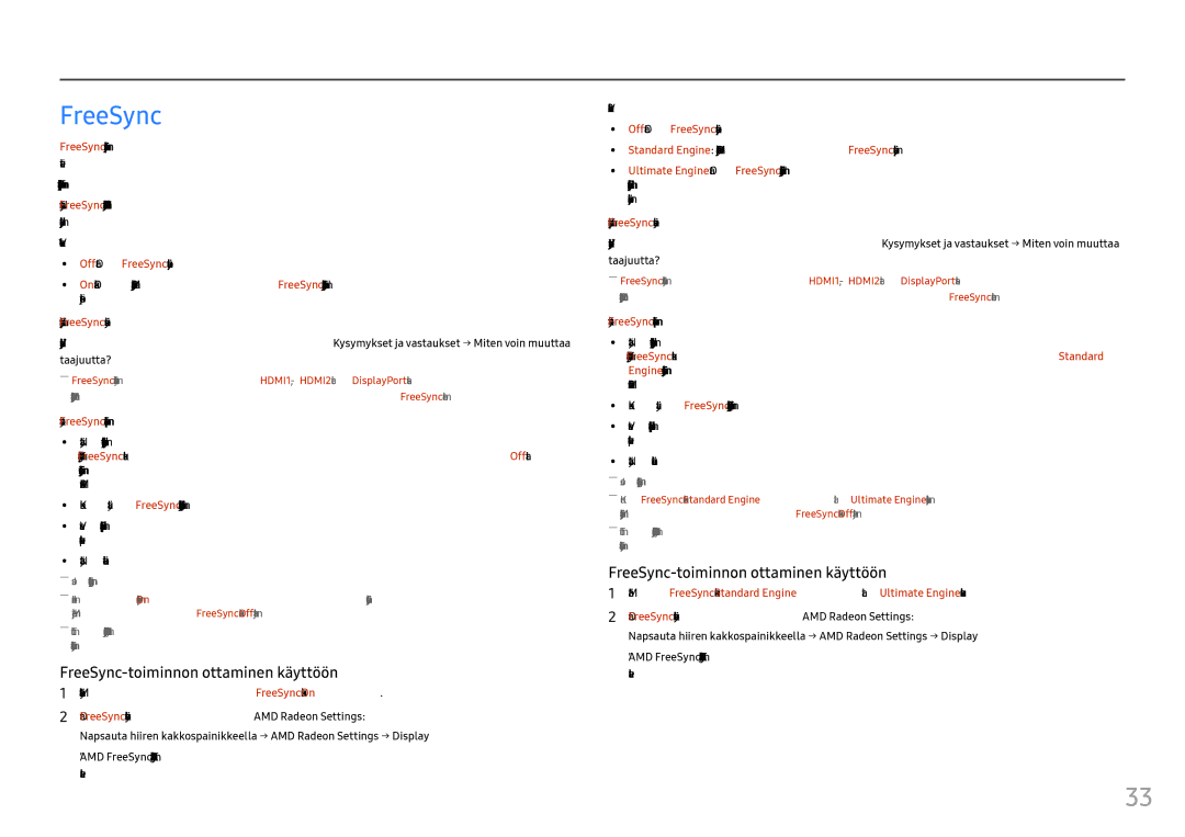 Samsung LC27FG73FQUXEN, LC24FG73FQUXEN manual FreeSync-toiminnon ottaminen käyttöön 