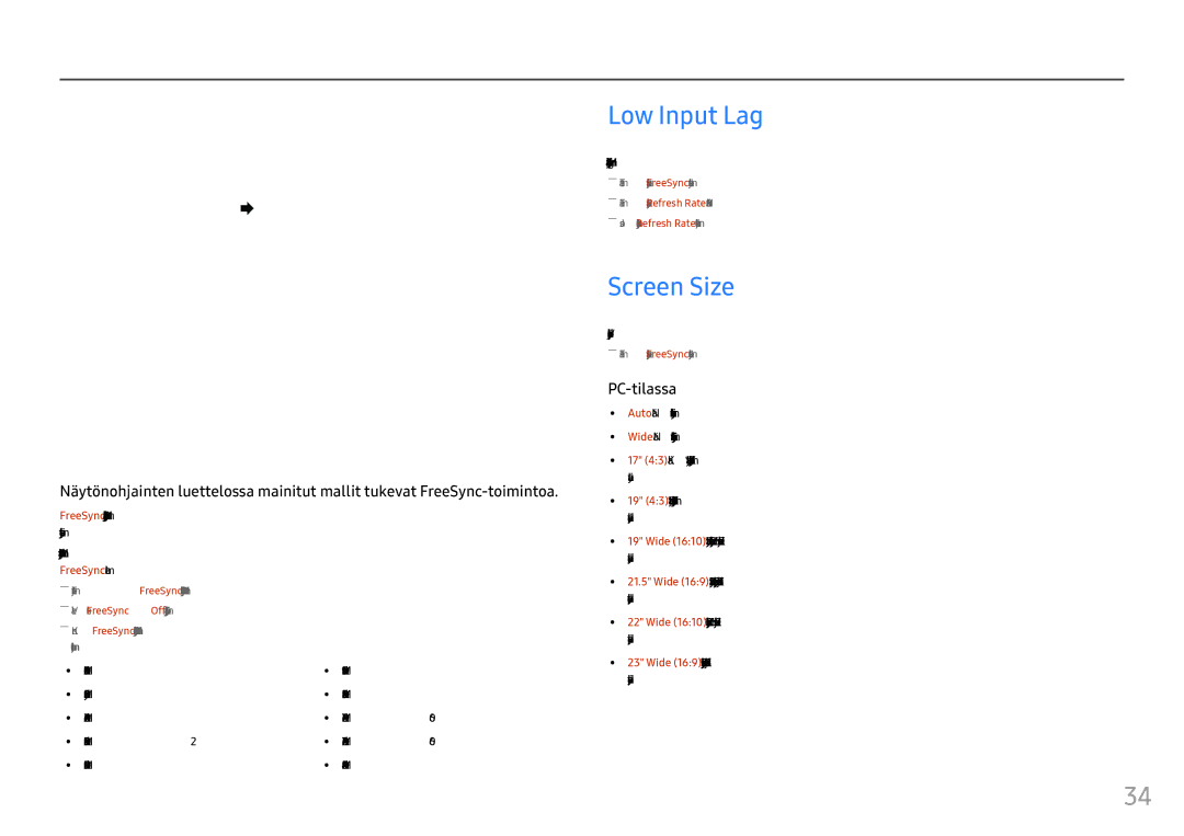 Samsung LC24FG73FQUXEN, LC27FG73FQUXEN manual Low Input Lag, Screen Size 