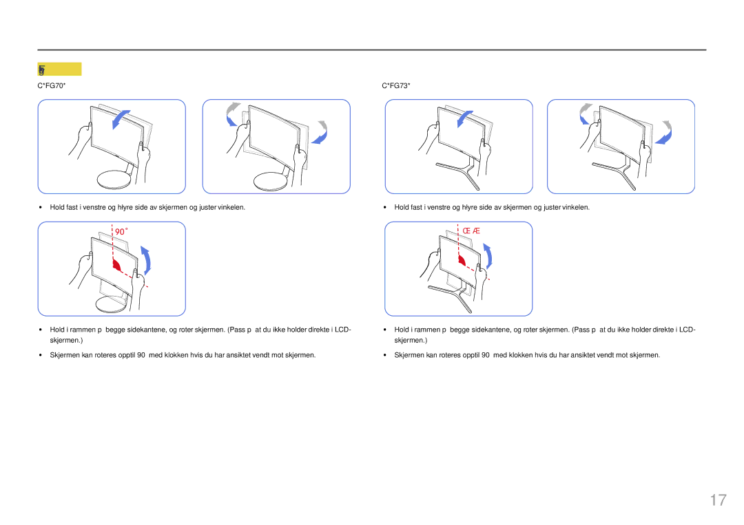 Samsung LC27FG73FQUXEN, LC24FG73FQUXEN manual 90˚ 